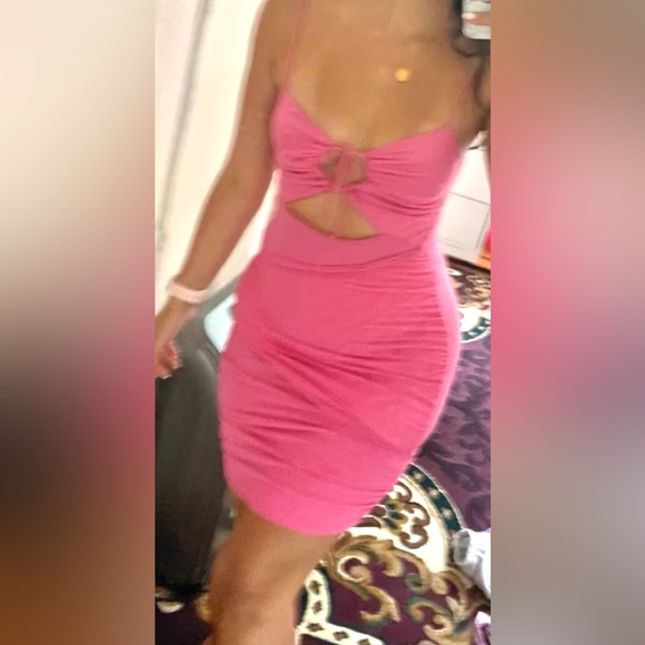 OH POLLY DRAWSTRING MINI DRESS WITH SWEETHEART NECKLINE IN PINK SIZE US 6 - Picture 4 of 4